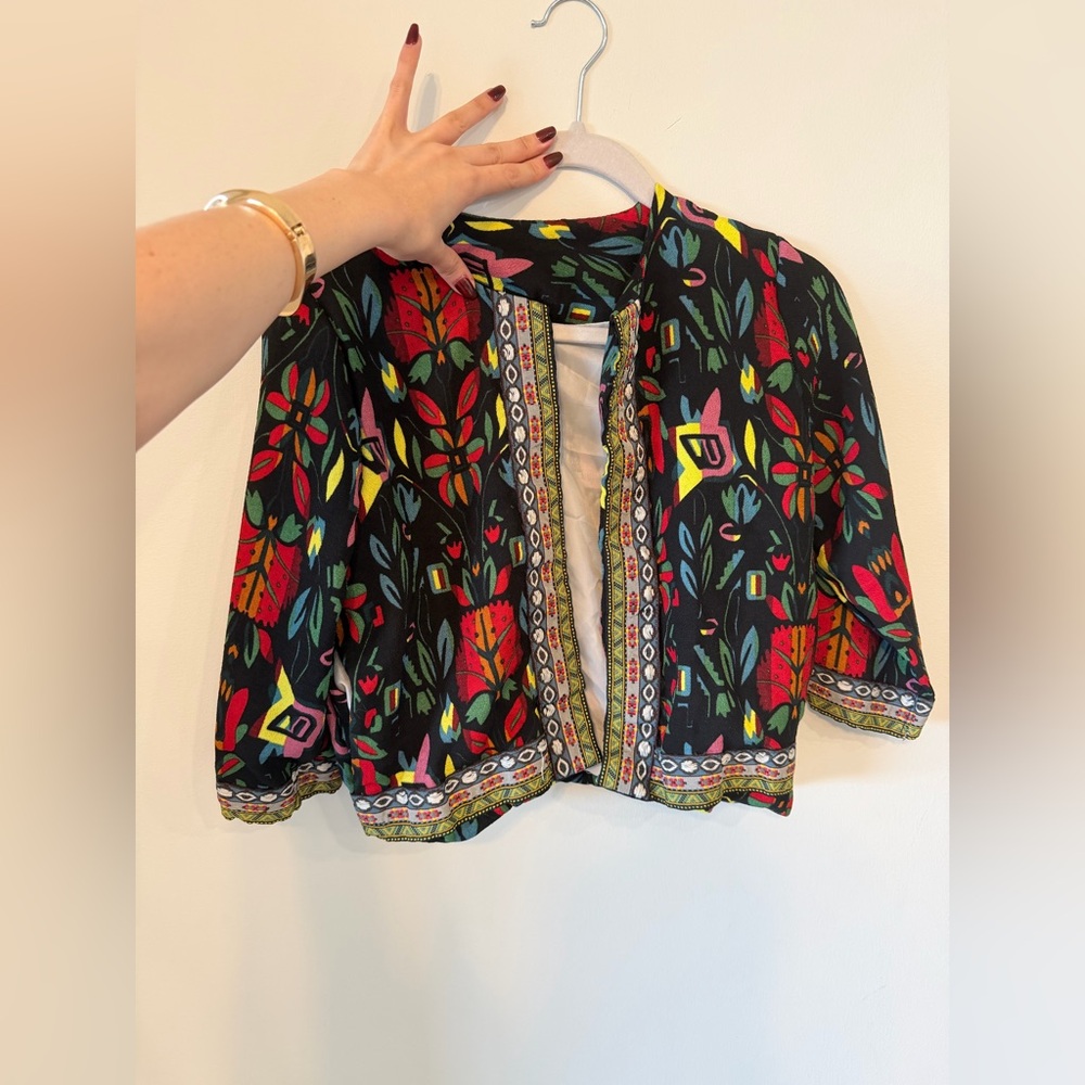 Colorful Floral Open-Front Jacket